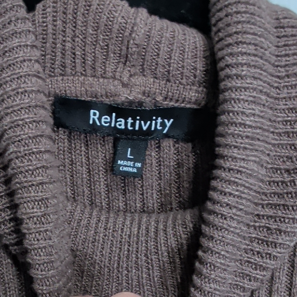 Relativity Taupe Ribbed Turtleneck Sweater - Picture 2 of 4